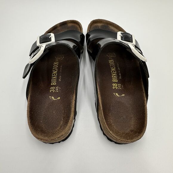 Birkenstock Arizona Patent Leather Black Sandals White Buckle Womens 38 US 7.5 - Picture 15 of 16